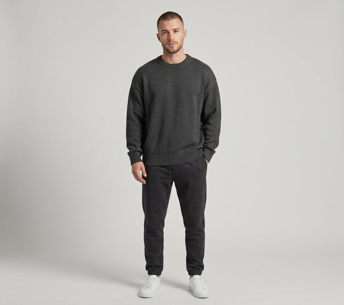 Relaxed fit knitted crew neck sweater